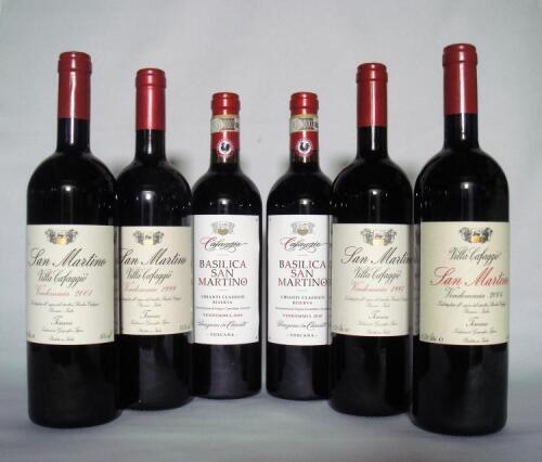 (1) 6 pack Cafaggio Chianti Classico Basillica San Martino (vintages 1997, 1999, 2001, 2004, 2 x 2010), Tuscany
