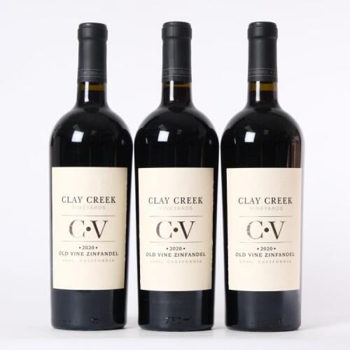 (3) 2020 Clay Creek C.V. Old Vine Zinfandel, Lodi California