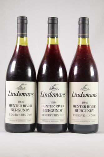(3) 1988 Lindemans Reserve Bin 7600 Burgundy , Hunter Valley NSW