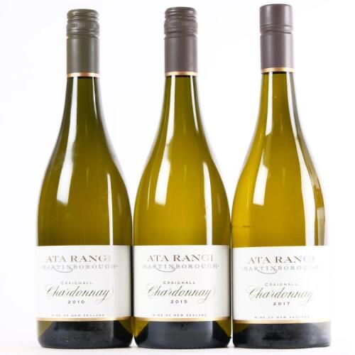 (1) Ata Rangi Craighall Chardonnay, Martinborough 2010, 2015 and 2017 (3 pack)