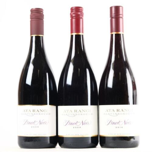 (1) Ata Rangi Pinot Noir, Martinborough 3 pack consisting of 1 of each 2005, 2009 and 2016