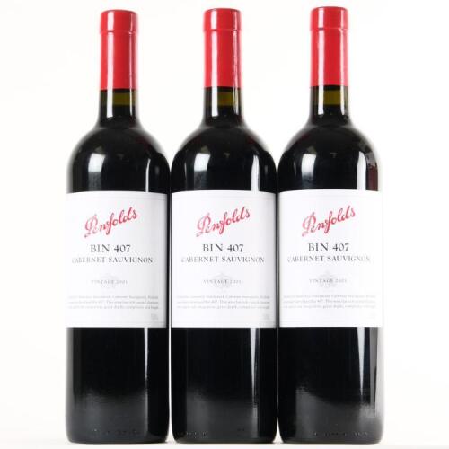 (3) 2001 Penfolds Bin 407 Cabernet Sauvignon, South Australia