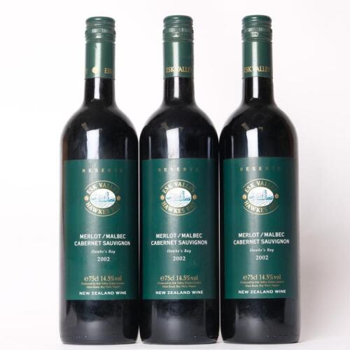 (3) 2002 Esk Valley Winemakers Reserve Merlot/Malbec/Cabernet Sauvignon, Hawkes Bay