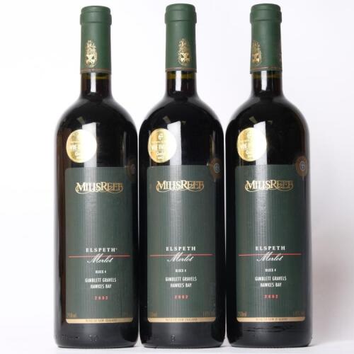 (3) 2002 Mills Reef Elspeth Block 4 Merlot, Gimblett Gravels