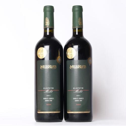 (2) 2002 Mills Reef Elspeth Block 4 Merlot, Gimblett Gravels
