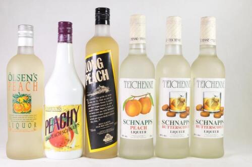 Six Peach Schnapps & liqueurs in one lot
