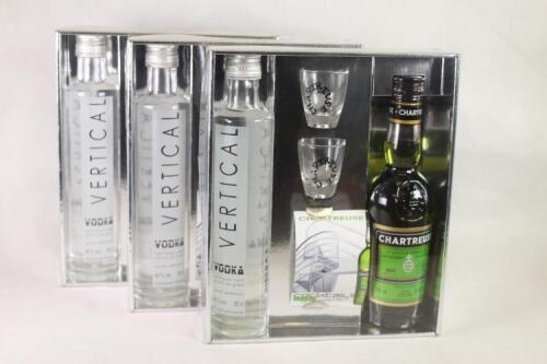 Three Vertical Vodka & Chartreuse Verte gift packs in one lot