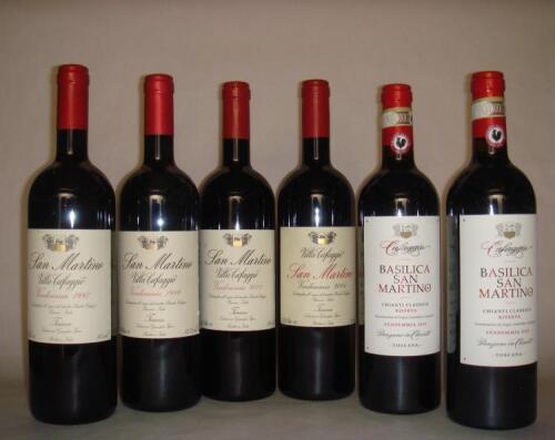 (1) 6 pack Cafaggio Chianti Classico Basillica San Martino (vintages 1997, 1999, 2001, 2004, 2 x 2010), Tuscany
