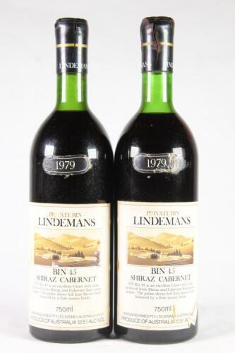 Two bottles of Lindmans Bin 45 Shiraz/Cabernet Sauvignon in one lot