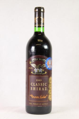 (1) 1989 Wolf Blass Brown Label Classic Shiraz, South Australia