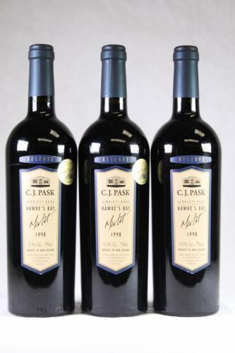 (3) 1998 CJ Pask Reserve Merlot, Gimblett Gravels