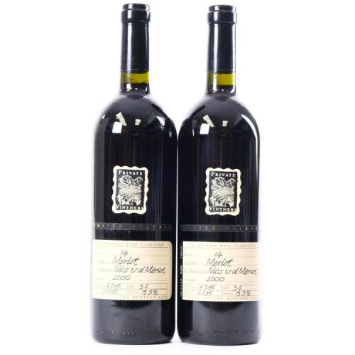 (2) 2000 Private Vintners Nico van der Merwe Merlot, Western Cape South Africa