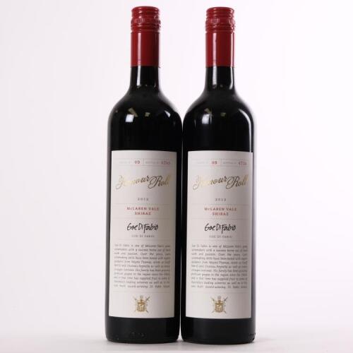 (2) 2012 Honour Roll Goe di Fabio Shiraz, McLaren Vale SA