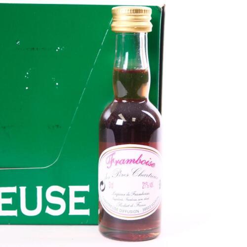 Twenty-four bottles of des Peres Chartreux Framboise 30ml 21% abv in one lot